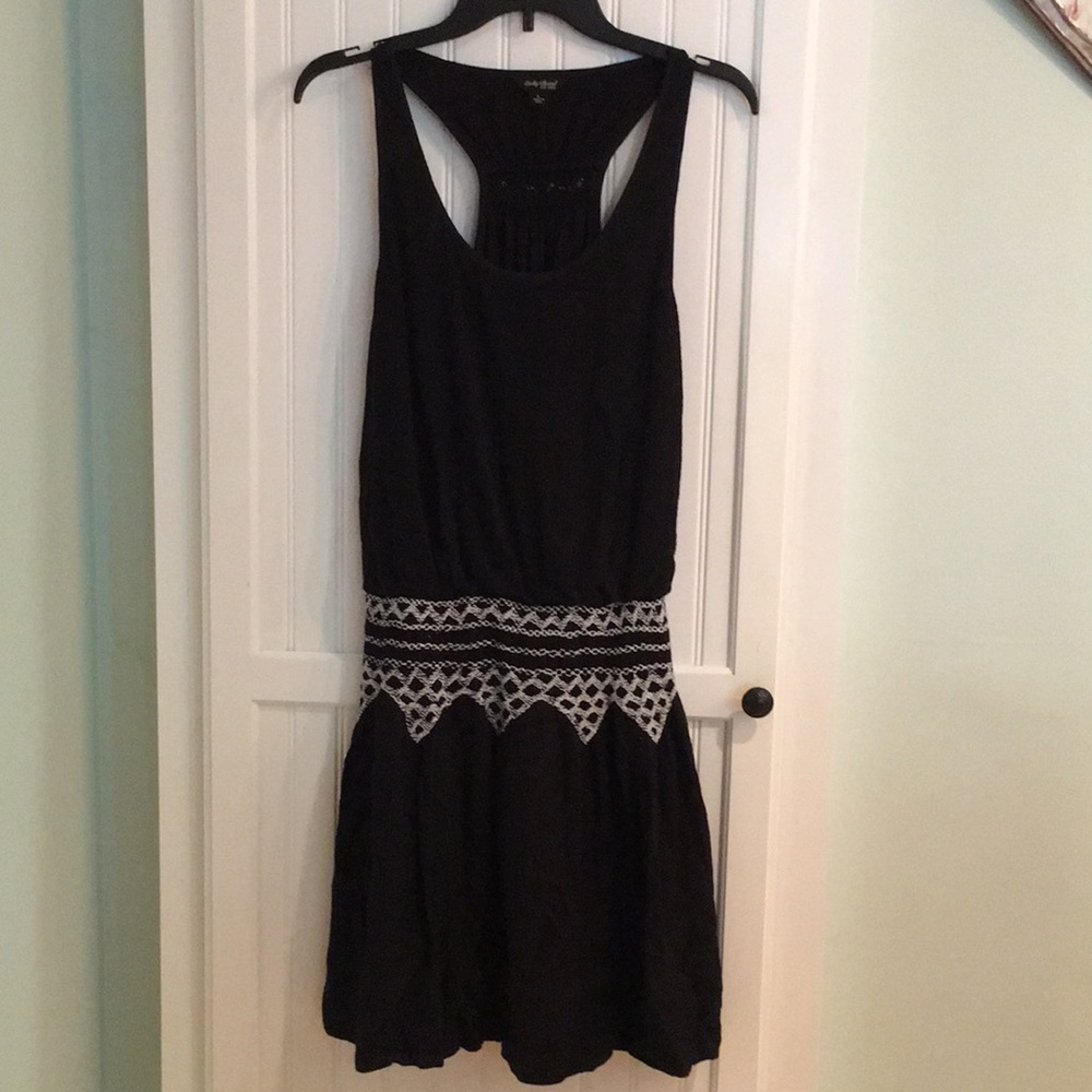 Lucky Brand black dress w/ white embroidery